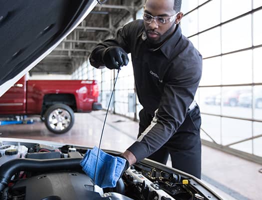 technician checking fluids