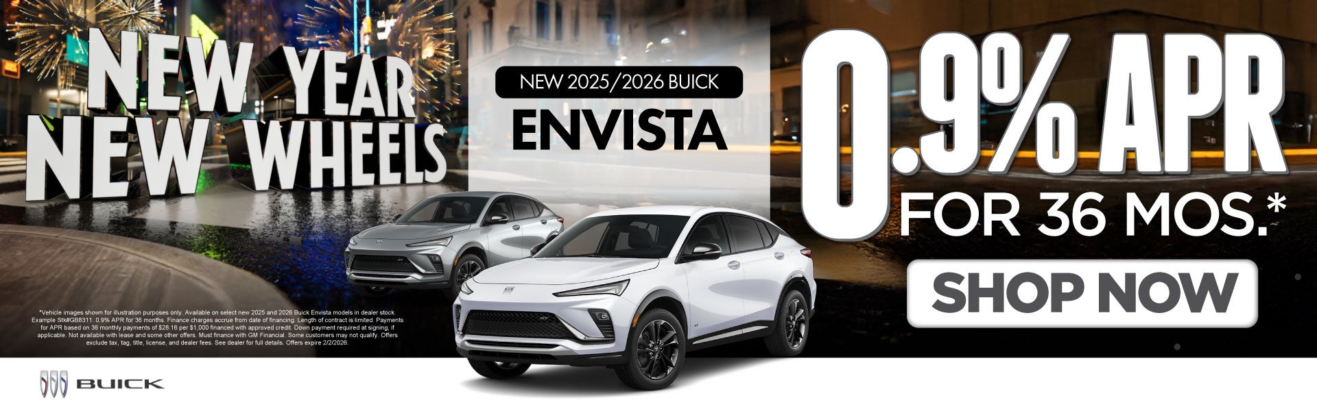 New 2025 and 2026 Buick Envista	0.9% APR for 36 months*