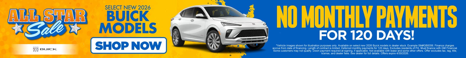 Select New 2026 Buick Models	No Monthly Payments For 120 Days!